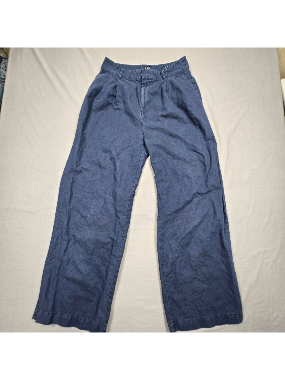 Gap Womens Size 6 Wide-Leg High Rise Pants Navy Linen Blend Chino Flowy Pleated
